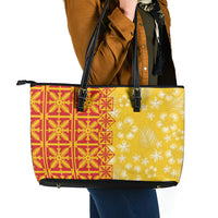 Kahili Quilt Hawaii Leather Tote Bag Tropical Flower Seamless Half Style LT14 - Polynesian Pride