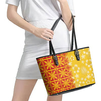 Kahili Quilt Hawaii Leather Tote Bag Tropical Flower Seamless Half Style LT14 - Polynesian Pride