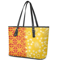 Kahili Quilt Hawaii Leather Tote Bag Tropical Flower Seamless Half Style LT14 - Polynesian Pride