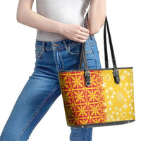 Kahili Quilt Hawaii Leather Tote Bag Tropical Flower Seamless Half Style LT14 - Polynesian Pride