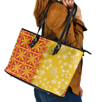 Kahili Quilt Hawaii Leather Tote Bag Tropical Flower Seamless Half Style LT14 - Polynesian Pride
