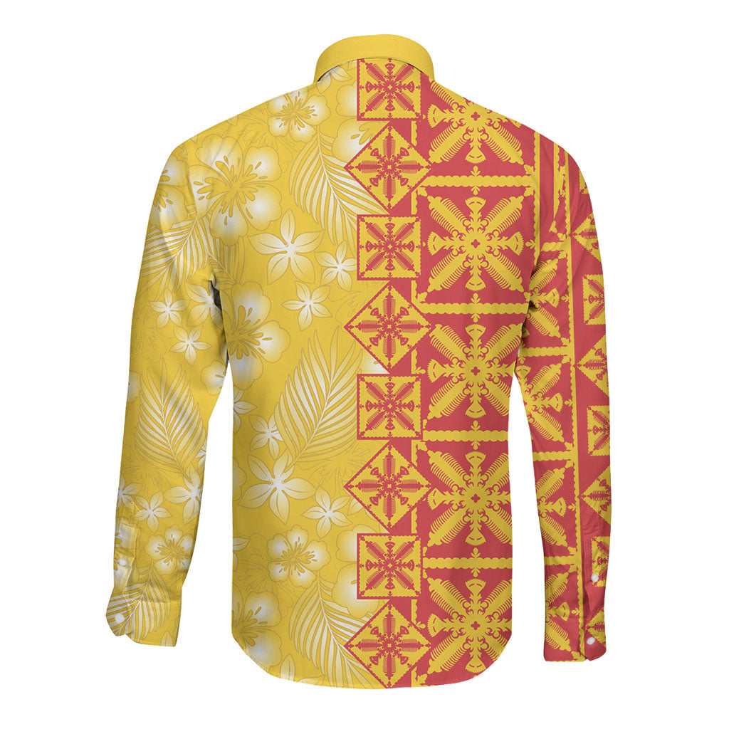 Kahili Quilt Hawaii Long Sleeve Button Shirt Tropical Flower Seamless Half Style LT14 - Polynesian Pride