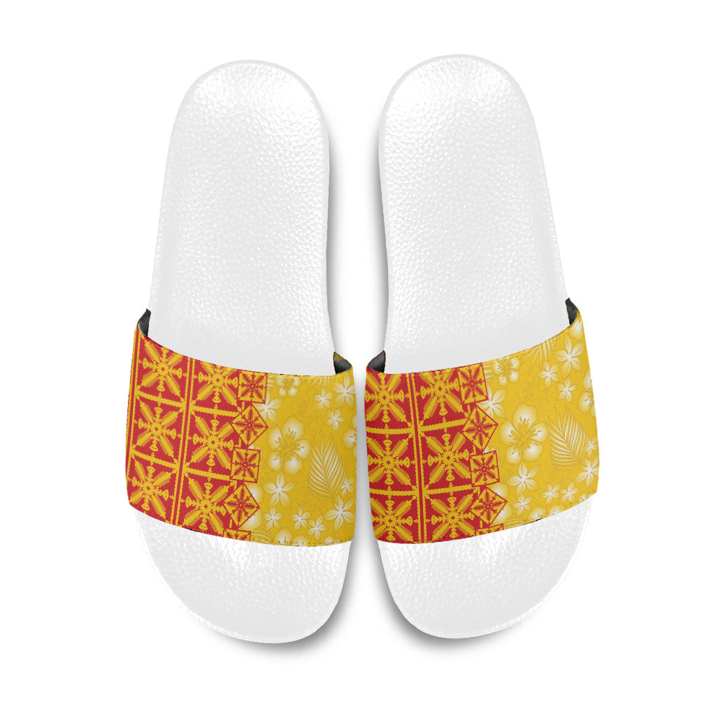 Kahili Quilt Hawaii Slide Sandals Tropical Flower Seamless Half Style LT14 Yellow - Polynesian Pride