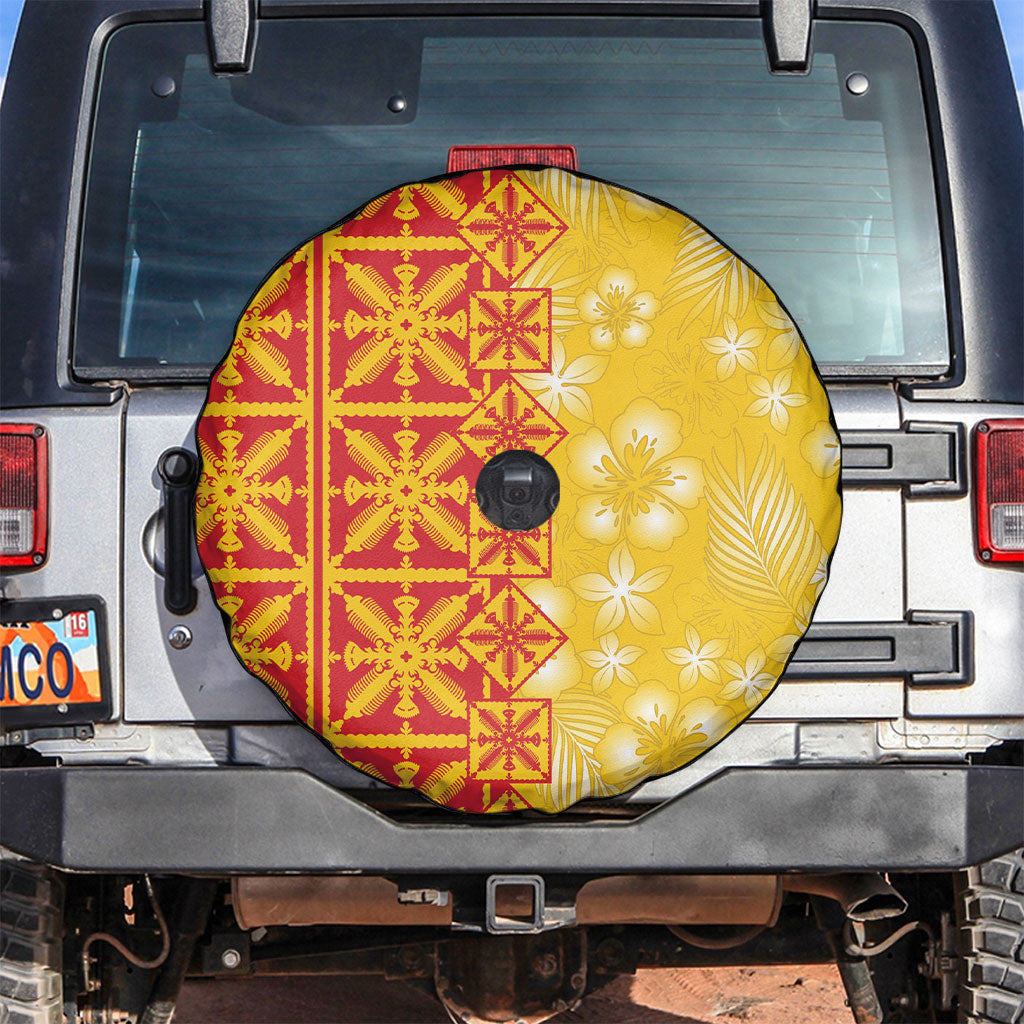 Kahili Quilt Hawaii Spare Tire Cover Tropical Flower Seamless Half Style LT14 Yellow - Polynesian Pride
