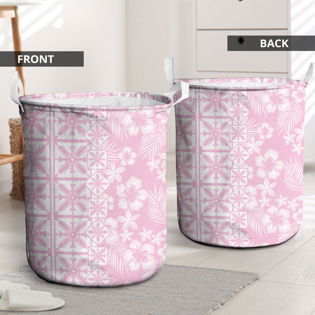 Pastel Pink Kahili Quilt Hawaii Laundry Basket Tropical Flower Seamless Half Style LT14 - Polynesian Pride