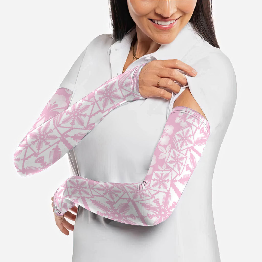 Pastel Pink Kahili Quilt Hawaii Arm Sleeves Tropical Flower Seamless Half Style LT14 - Polynesian Pride