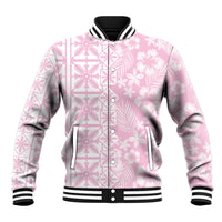 Pastel Pink Kahili Quilt Hawaii Baseball Jacket Tropical Flower Seamless Half Style LT14 Unisex Pink - Polynesian Pride