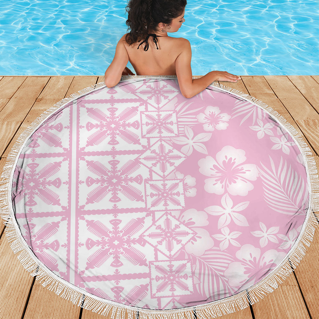Pastel Pink Kahili Quilt Hawaii Beach Blanket Tropical Flower Seamless Half Style LT14 - Polynesian Pride