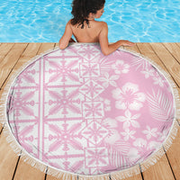 Pastel Pink Kahili Quilt Hawaii Beach Blanket Tropical Flower Seamless Half Style LT14 - Polynesian Pride