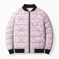 Pastel Pink Kahili Quilt Hawaii Bomber Puffer Jacket Tropical Flower Seamless Half Style LT14 Unisex Pink - Polynesian Pride