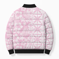 Pastel Pink Kahili Quilt Hawaii Bomber Puffer Jacket Tropical Flower Seamless Half Style LT14 - Polynesian Pride