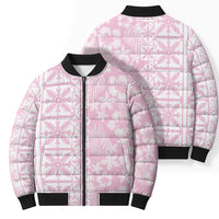 Pastel Pink Kahili Quilt Hawaii Bomber Puffer Jacket Tropical Flower Seamless Half Style LT14 - Polynesian Pride