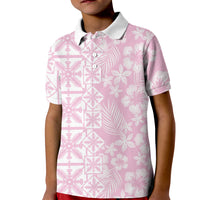 Pastel Pink Kahili Quilt Hawaii Kid Polo Shirt Tropical Flower Seamless Half Style LT14 Kid Pink - Polynesian Pride