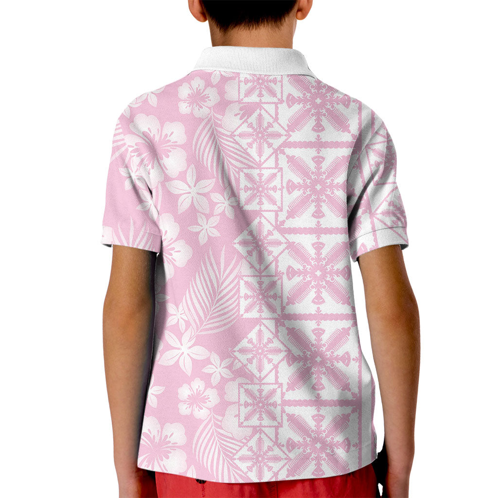 Pastel Pink Kahili Quilt Hawaii Kid Polo Shirt Tropical Flower Seamless Half Style LT14 - Polynesian Pride