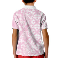 Pastel Pink Kahili Quilt Hawaii Kid Polo Shirt Tropical Flower Seamless Half Style LT14 - Polynesian Pride