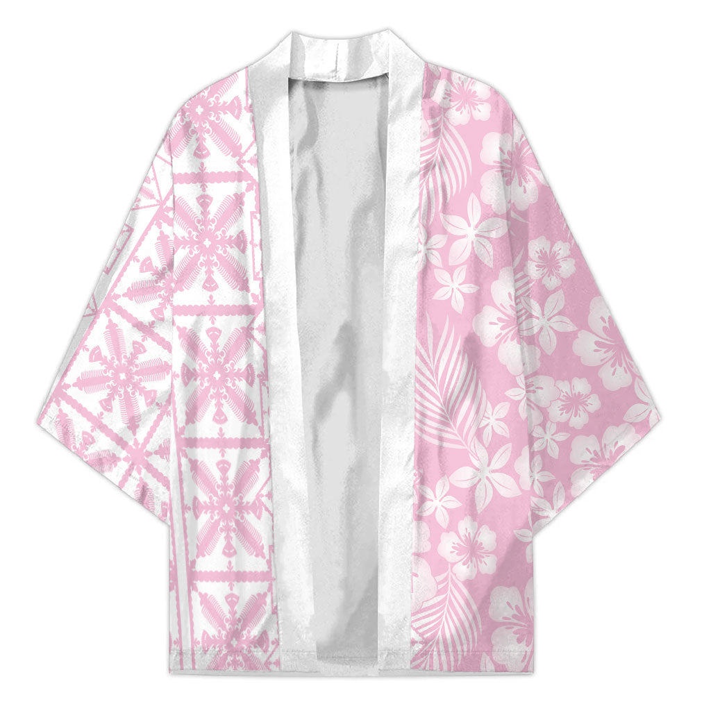 Pastel Pink Kahili Quilt Hawaii Kimono Tropical Flower Seamless Half Style LT14 Unisex Pink - Polynesian Pride