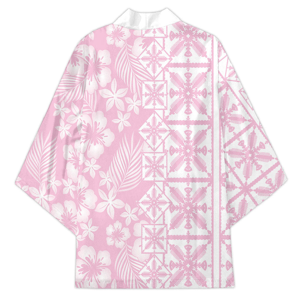 Pastel Pink Kahili Quilt Hawaii Kimono Tropical Flower Seamless Half Style LT14 - Polynesian Pride