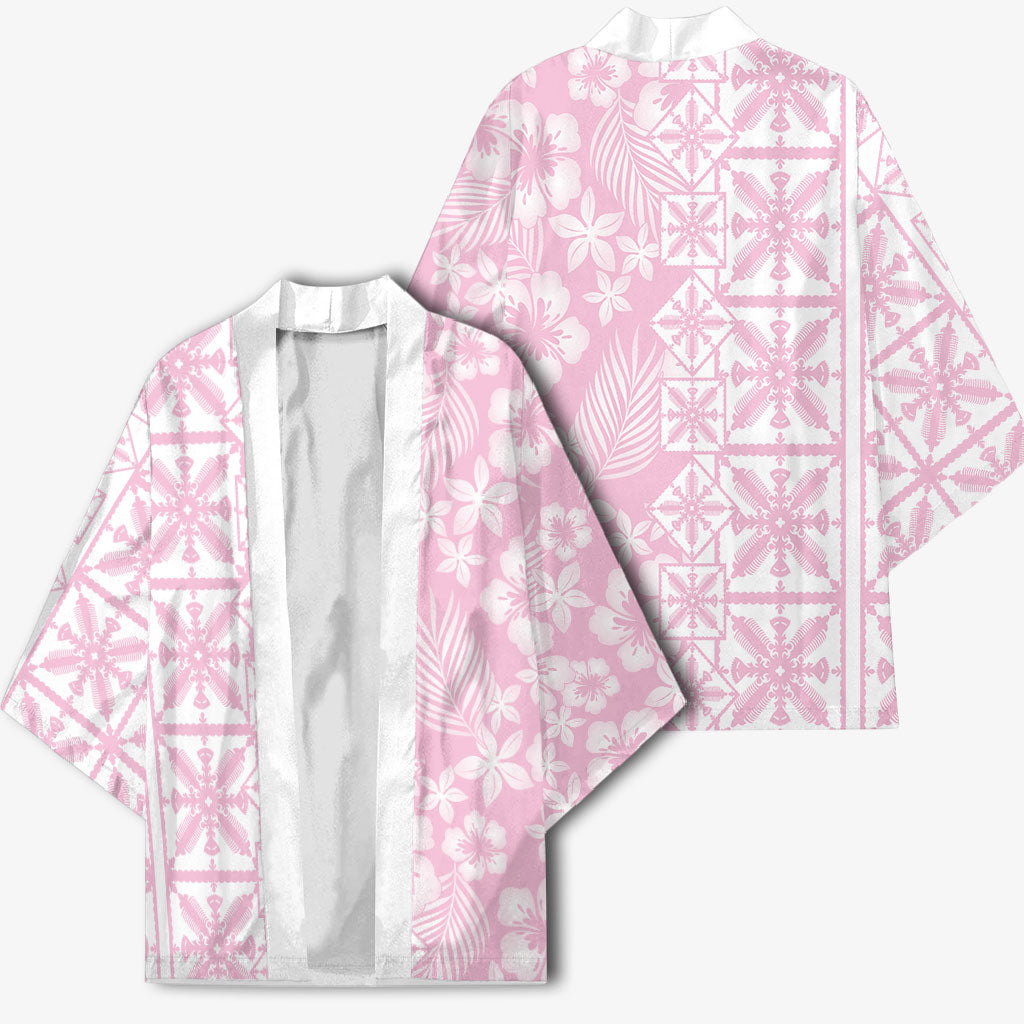 Pastel Pink Kahili Quilt Hawaii Kimono Tropical Flower Seamless Half Style LT14 - Polynesian Pride