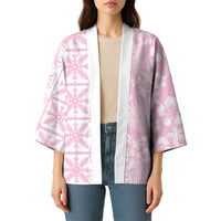 Pastel Pink Kahili Quilt Hawaii Kimono Tropical Flower Seamless Half Style LT14 - Polynesian Pride