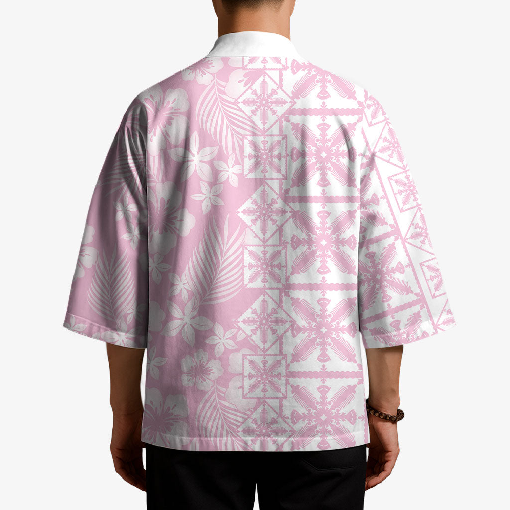 Pastel Pink Kahili Quilt Hawaii Kimono Tropical Flower Seamless Half Style LT14 - Polynesian Pride