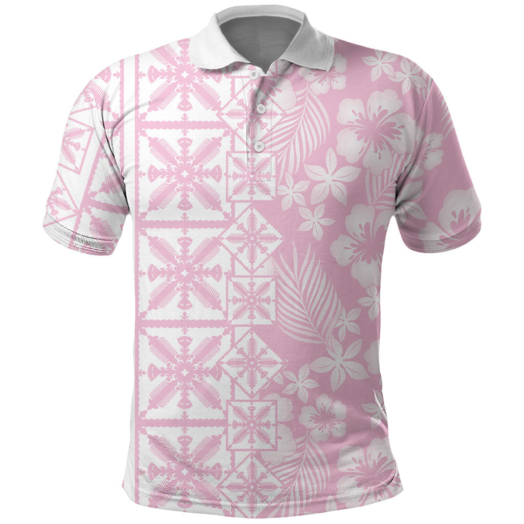 Pastel Pink Kahili Quilt Hawaii Polo Shirt Tropical Flower Seamless Half Style LT14 Pink - Polynesian Pride