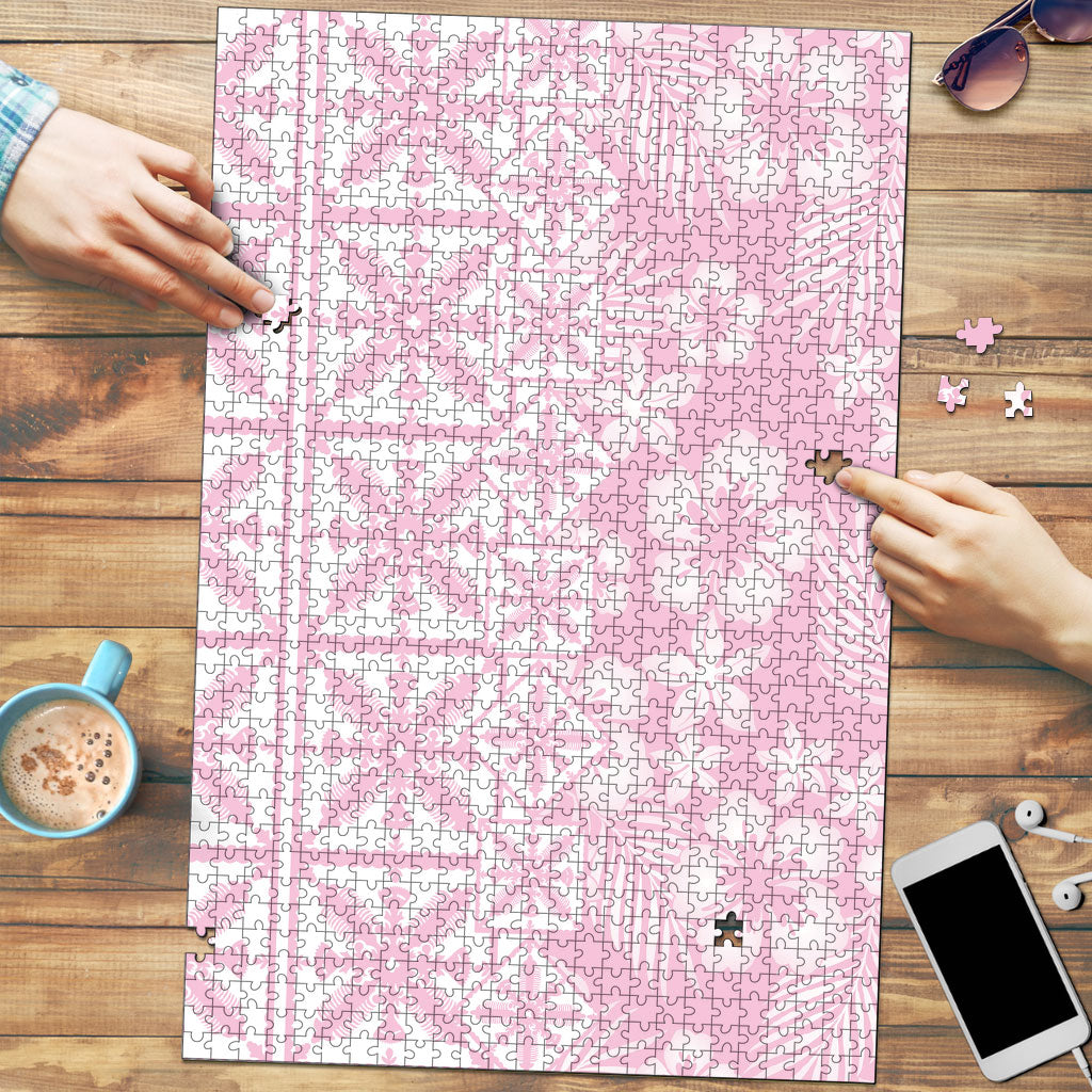 Pastel Pink Kahili Quilt Hawaii Puzzle Tropical Flower Seamless Half Style LT14 Pink - Polynesian Pride