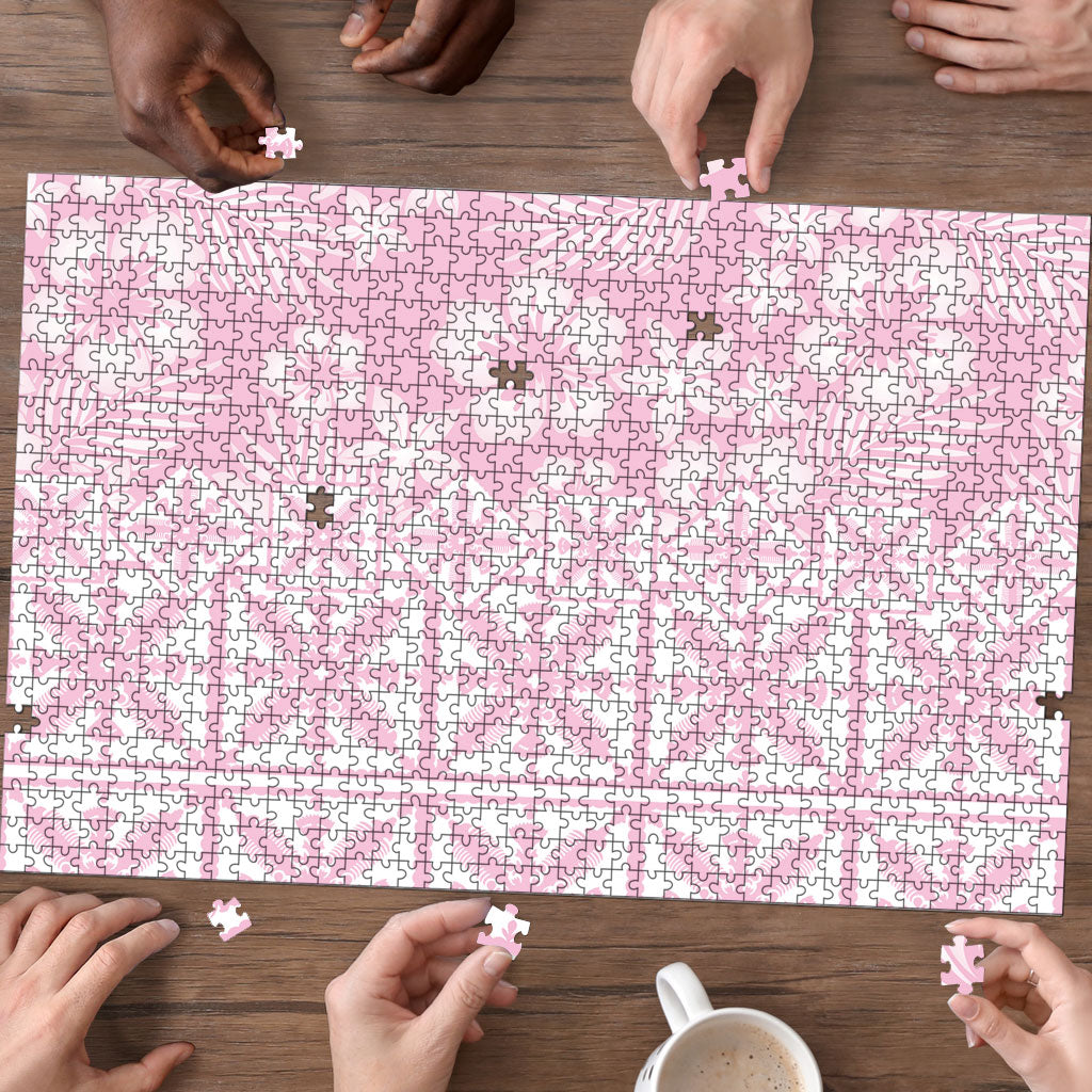 Pastel Pink Kahili Quilt Hawaii Puzzle Tropical Flower Seamless Half Style LT14 - Polynesian Pride