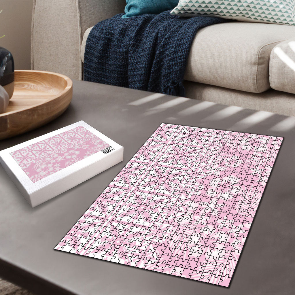 Pastel Pink Kahili Quilt Hawaii Puzzle Tropical Flower Seamless Half Style LT14 - Polynesian Pride