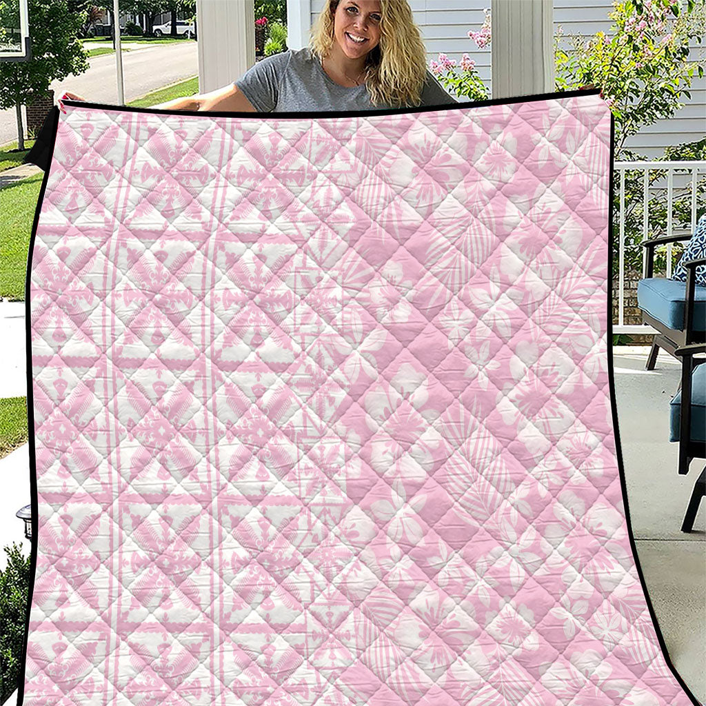 Pastel Pink Kahili Quilt Hawaii Quilt Tropical Flower Seamless Half Style LT14 Pink - Polynesian Pride