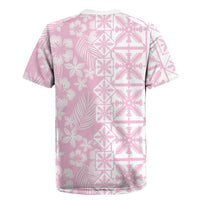 Pastel Pink Kahili Quilt Hawaii Rugby Jersey Tropical Flower Seamless Half Style LT14 - Polynesian Pride