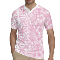 Pastel Pink Kahili Quilt Hawaii Rugby Jersey Tropical Flower Seamless Half Style LT14 - Polynesian Pride