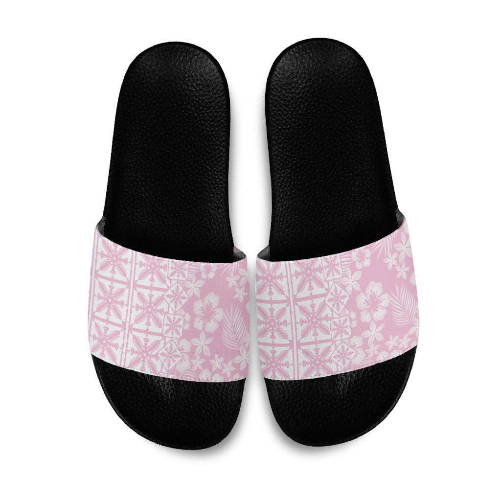 Pastel Pink Kahili Quilt Hawaii Slide Sandals Tropical Flower Seamless Half Style LT14 Pink - Polynesian Pride