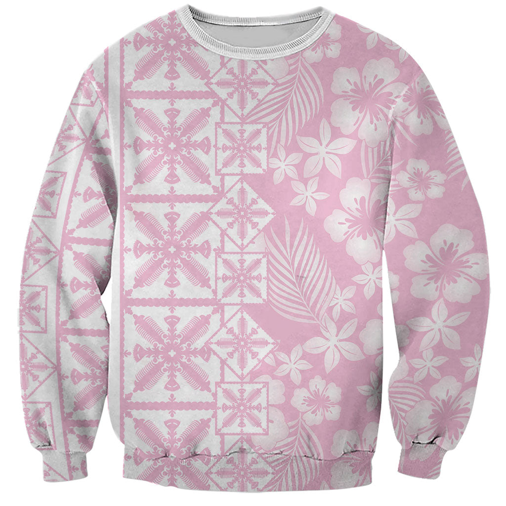 Pastel Pink Kahili Quilt Hawaii Sweatshirt Tropical Flower Seamless Half Style LT14 Unisex Pink - Polynesian Pride