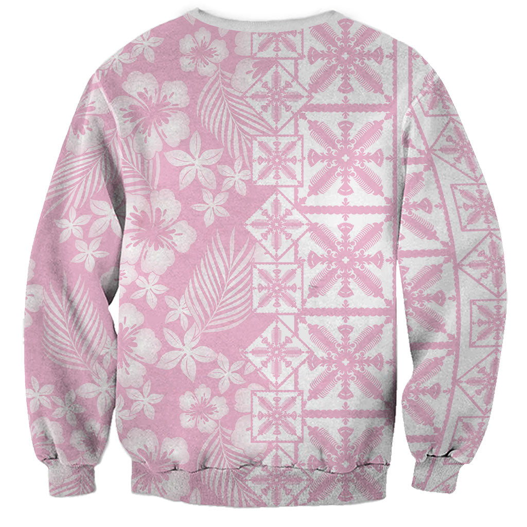 Pastel Pink Kahili Quilt Hawaii Sweatshirt Tropical Flower Seamless Half Style LT14 - Polynesian Pride