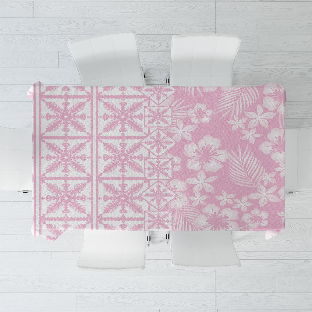 Pastel Pink Kahili Quilt Hawaii Tablecloth Tropical Flower Seamless Half Style LT14 Pink - Polynesian Pride