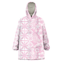 Pastel Pink Kahili Quilt Hawaii Wearable Blanket Hoodie Tropical Flower Seamless Half Style LT14 One Size Pink - Polynesian Pride