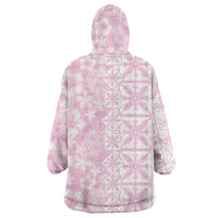 Pastel Pink Kahili Quilt Hawaii Wearable Blanket Hoodie Tropical Flower Seamless Half Style LT14 - Polynesian Pride