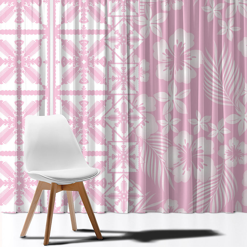 Pastel Pink Kahili Quilt Hawaii Window Curtain Tropical Flower Seamless Half Style LT14 - Polynesian Pride