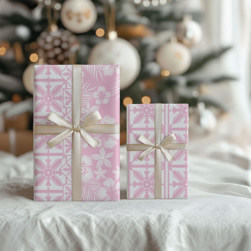 Pastel Pink Kahili Quilt Hawaii Wrapping Paper Tropical Flower Seamless Half Style LT14 - Polynesian Pride