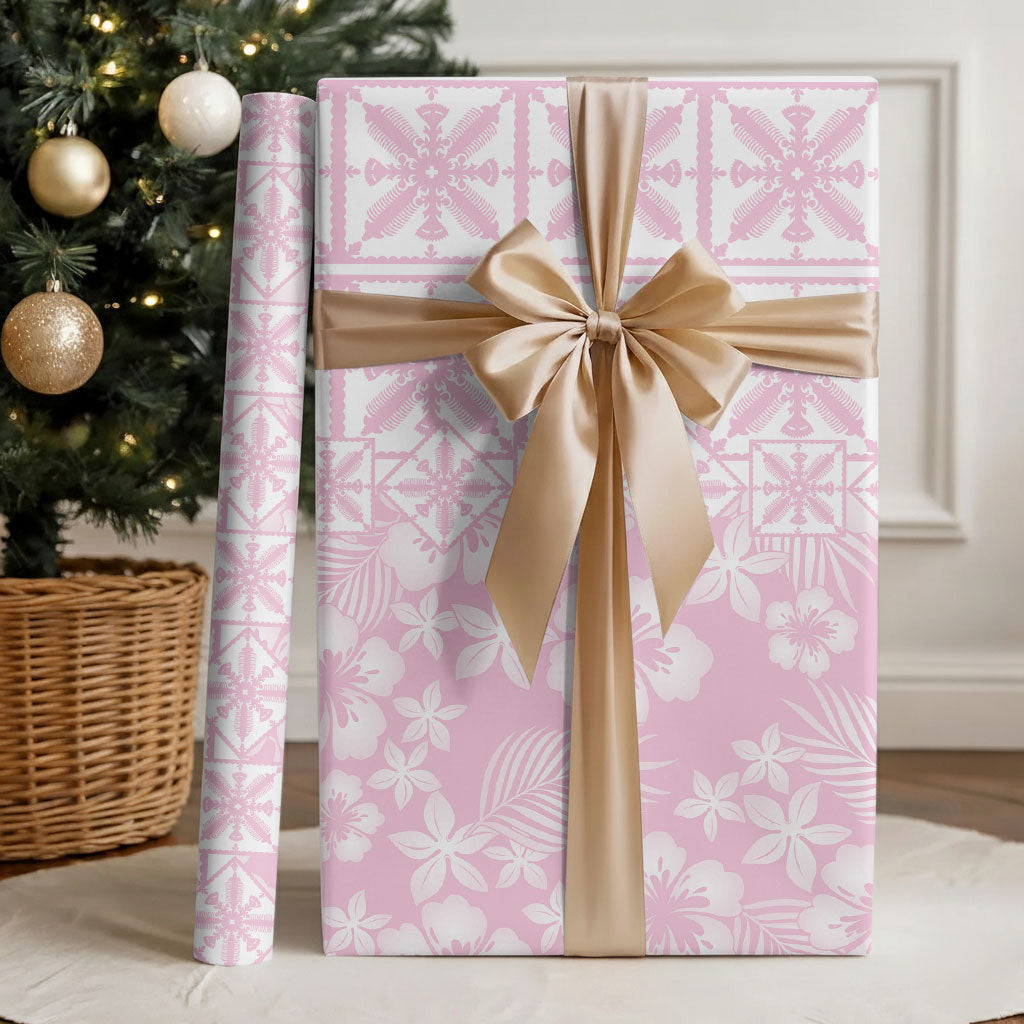 Pastel Pink Kahili Quilt Hawaii Wrapping Paper Tropical Flower Seamless Half Style LT14 - Polynesian Pride