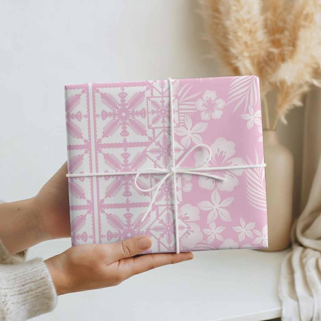 Pastel Pink Kahili Quilt Hawaii Wrapping Paper Tropical Flower Seamless Half Style LT14 - Polynesian Pride