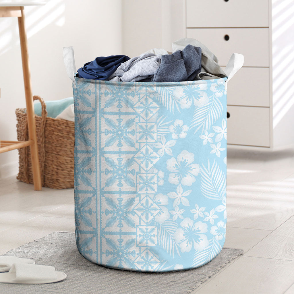 Pastel Blue Kahili Quilt Hawaii Laundry Basket Tropical Flower Seamless Half Style LT14 Blue - Polynesian Pride