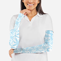 Pastel Blue Kahili Quilt Hawaii Arm Sleeves Tropical Flower Seamless Half Style LT14 - Polynesian Pride