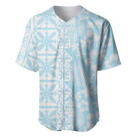 Pastel Blue Kahili Quilt Hawaii Baseball Jersey Tropical Flower Seamless Half Style LT14 Blue - Polynesian Pride