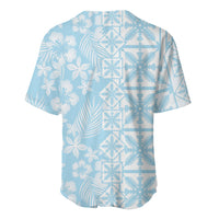 Pastel Blue Kahili Quilt Hawaii Baseball Jersey Tropical Flower Seamless Half Style LT14 - Polynesian Pride