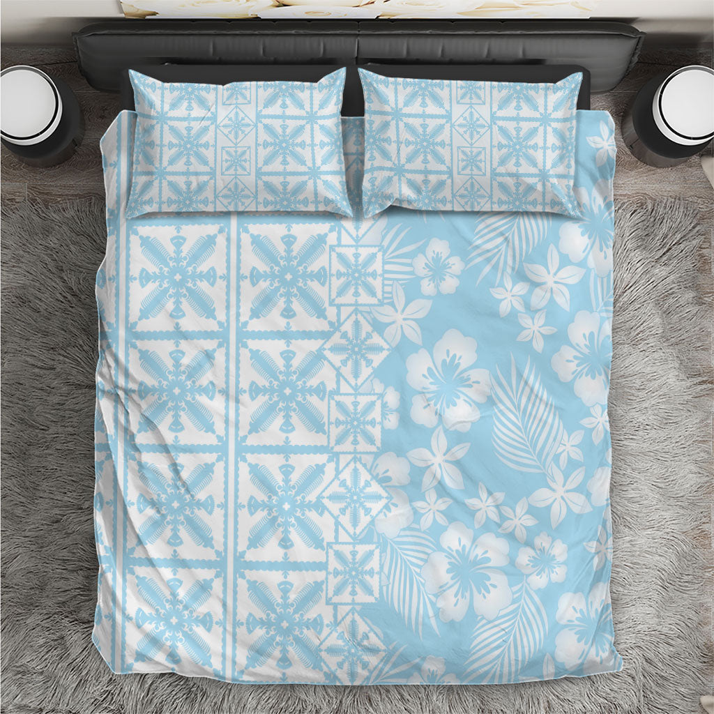 Pastel Blue Kahili Quilt Hawaii Bedding Set Tropical Flower Seamless Half Style LT14 Blue - Polynesian Pride