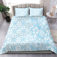Pastel Blue Kahili Quilt Hawaii Bedding Set Tropical Flower Seamless Half Style LT14 - Polynesian Pride