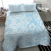 Pastel Blue Kahili Quilt Hawaii Bedding Set Tropical Flower Seamless Half Style LT14 - Polynesian Pride