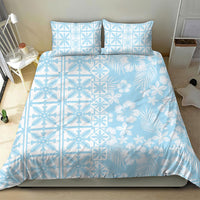 Pastel Blue Kahili Quilt Hawaii Bedding Set Tropical Flower Seamless Half Style LT14 - Polynesian Pride