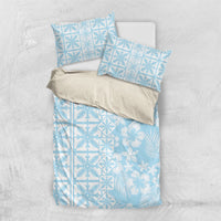 Pastel Blue Kahili Quilt Hawaii Bedding Set Tropical Flower Seamless Half Style LT14 US Twin 172cm x 218cm Blue - Polynesian Pride